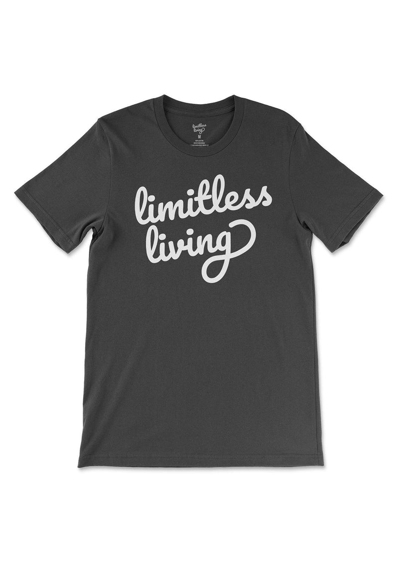 men's black short sleeve tee t-shirt with limitless living white logo streetwear brand debut collection